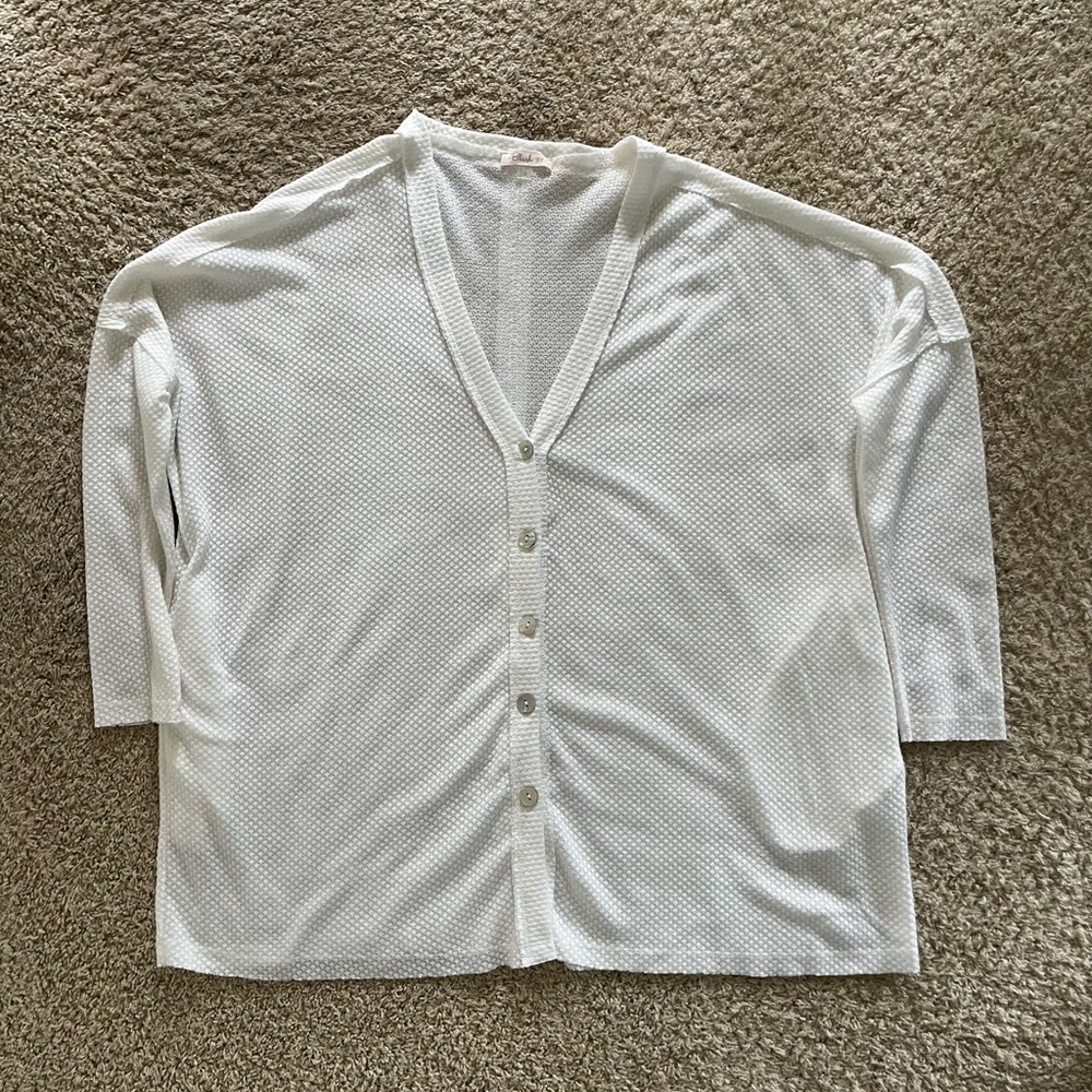 Blush White V-Neck Button Front Textured Knit Top